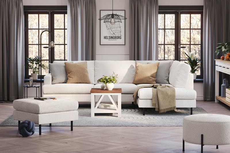 Menard Compact 4-personers Højrevendt L-formet Chaiselongsofa i Bouclé - Hvid - Møbler - Sofaer - Sofa med chaiselong