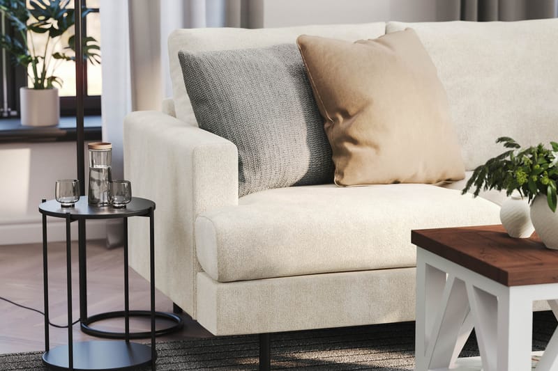 Menard Compact 4-personers Højrevendt L-formet Chaiselongsofa i Fløjl - Cremehvid - Møbler - Sofaer - Sofa med chaiselong