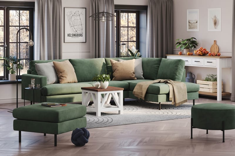 Menard Compact 4-personers Højrevendt L-formet Chaiselongsofa i Manchester - Grøn - Møbler - Sofaer - Sofa med chaiselong