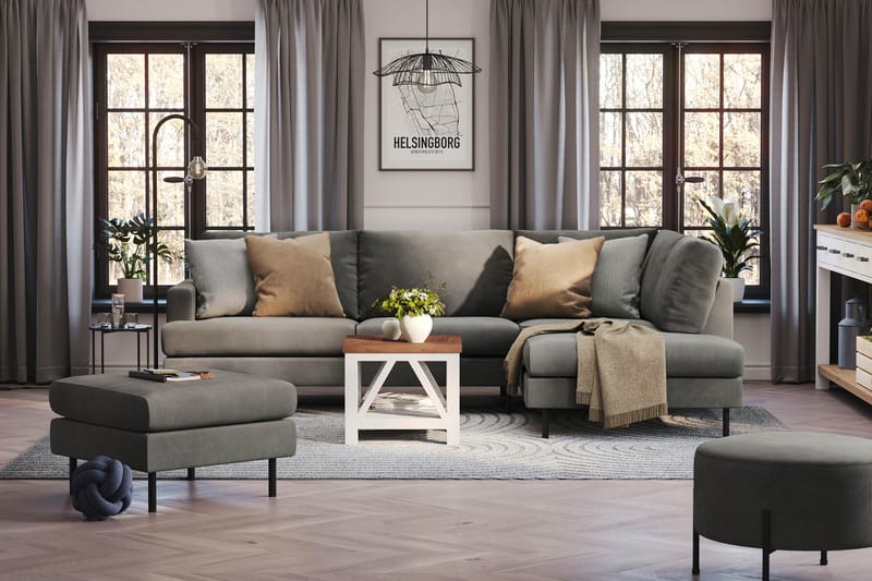 Menard Compact 4-personers Højrevendt L-formet Chaiselongsofa i Manchester - Grå - Møbler - Sofaer - Sofa med chaiselong