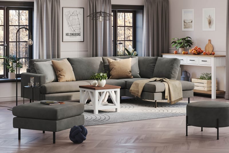 Menard Compact 4-personers Højrevendt L-formet Chaiselongsofa i Manchester - Grå - Møbler - Sofaer - Sofa med chaiselong