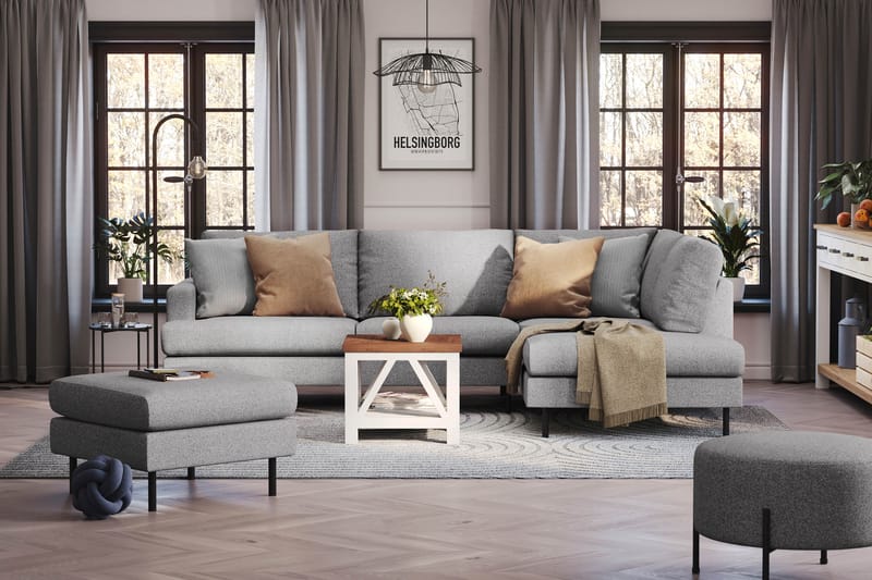Menard Compact 4-personers Højrevendt L-formet Chaiselongsofa i Stof - Grå - Møbler - Sofaer - Sofa med chaiselong