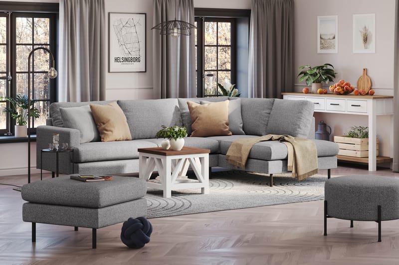 Menard Compact 4-personers Højrevendt L-formet Chaiselongsofa i Stof - Grå - Møbler - Sofaer - Sofa med chaiselong