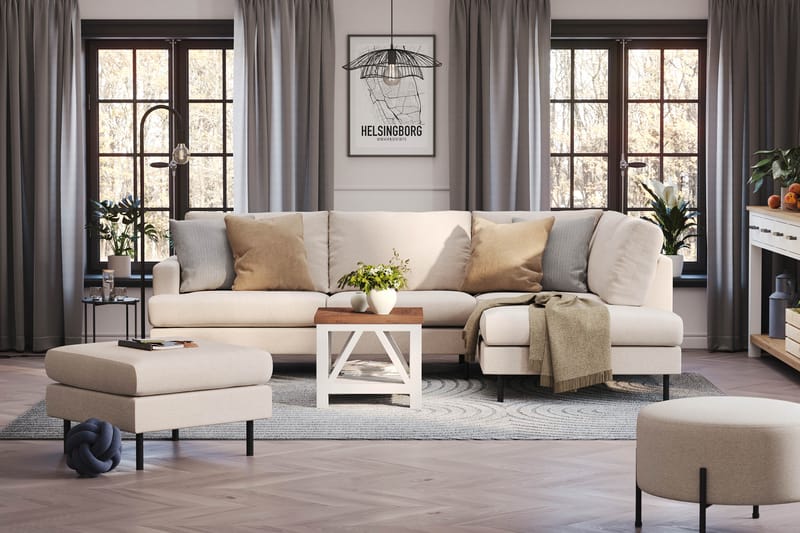 Menard Compact 4-personers Højrevendt L-formet Chaiselongsofa i Stof - Beige - Møbler - Sofaer - Sofa med chaiselong