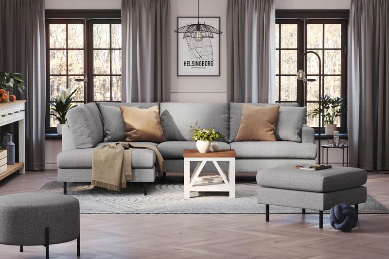 Menard Compact 4-personers Venstrevendt L-formet Chaiselongsofa i Stof - Grå - Møbler - Sofaer - Sofa med chaiselong