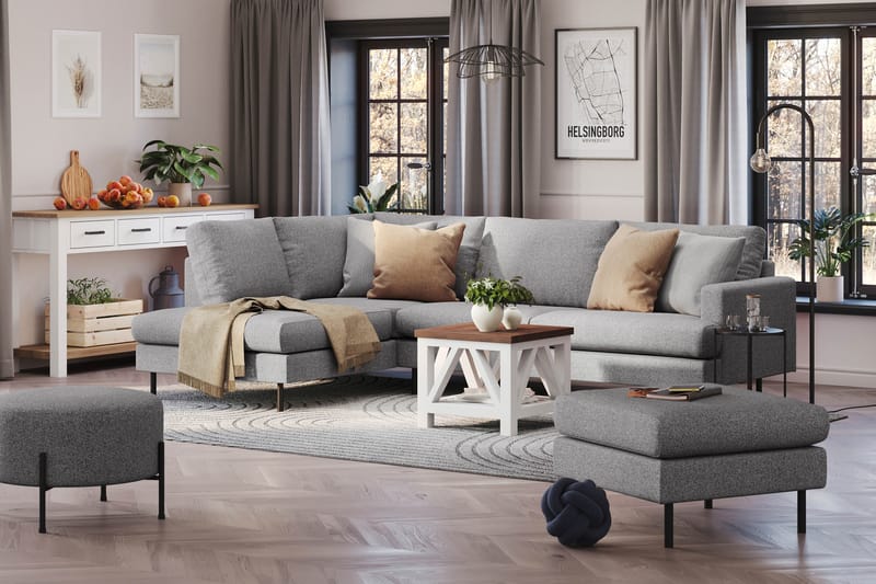Menard Compact 4-personers Venstrevendt L-formet Chaiselongsofa i Stof - Grå - Møbler - Sofaer - Sofa med chaiselong