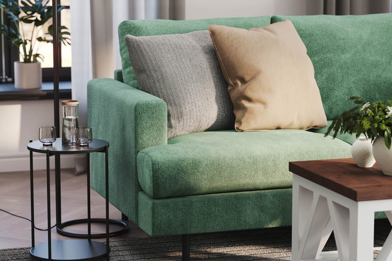 Menard Compact 4-personers Højrevendt L-formet Chaiselongsofa i Fløjl - Mørkegrøn - Møbler - Sofaer - Sofa med chaiselong