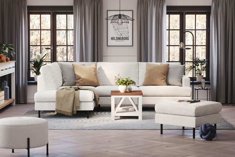 Menard Compact 4-personers Venstrevendt L-formet Chaiselongsofa i Bouclé - Hvid - Møbler - Sofaer - Sofa med chaiselong
