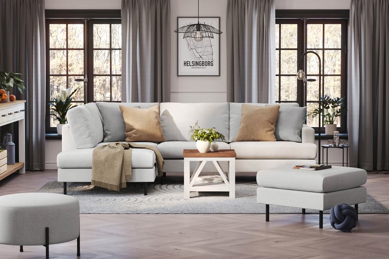 Menard Compact 4-personers Venstrevendt L-formet Chaiselongsofa i Stof - Lysegrå - Møbler - Sofaer - Sofa med chaiselong