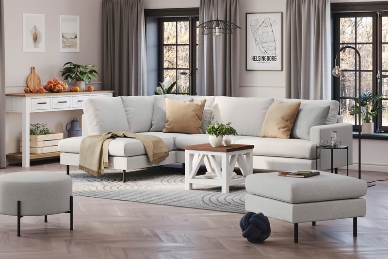 Menard Compact 4-personers Venstrevendt L-formet Chaiselongsofa i Stof - Lysegrå - Møbler - Sofaer - Sofa med chaiselong