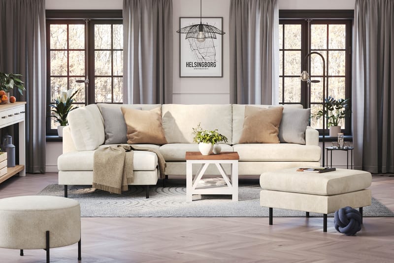 Menard Compact 4-personers Venstrevendt L-formet Chaiselongsofa i Fløjl - Cremehvid - Møbler - Sofaer - Sofa med chaiselong