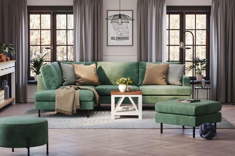 Menard Compact 4-personers Venstrevendt L-formet Chaiselongsofa i Fløjl - Mørkegrøn - Møbler - Sofaer - Sofa med chaiselong