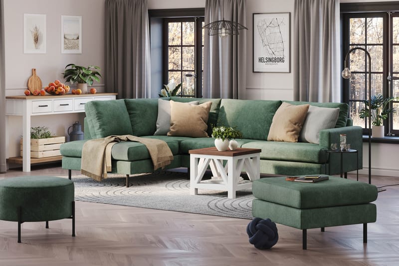 Menard Compact 4-personers Venstrevendt L-formet Chaiselongsofa i Fløjl - Mørkegrøn - Møbler - Sofaer - Sofa med chaiselong