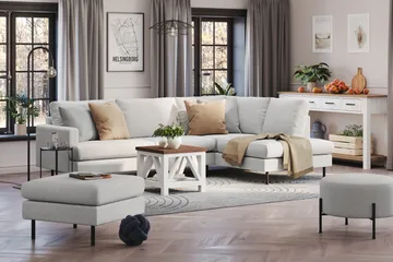 Menard Compact 4-personers Højrevendt L-formet Chaiselongsofa i Stof - Lysegrå - Møbler - Sofaer - Sofa med chaiselong