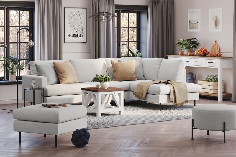 Menard Compact 4-personers Højrevendt L-formet Chaiselongsofa i Stof - Lysegrå - Møbler - Sofaer - Sofa med chaiselong