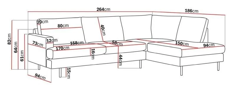 Menard Compact 4-personers Højrevendt L-formet Chaiselongsofa i Manchester - Mørkegrå - Møbler - Sofaer - Sofa med chaiselong