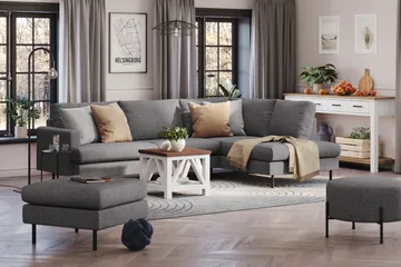 Menard Compact 4-personers Højrevendt L-formet Chaiselongsofa i Stof - Mørkegrå - Møbler - Sofaer - Sofa med chaiselong