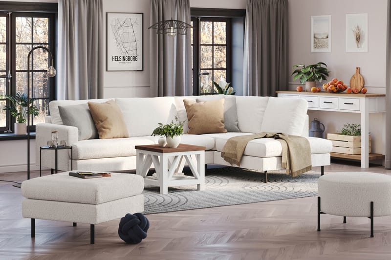 Menard Compact 4-personers Højrevendt L-formet Chaiselongsofa i Bouclé - Hvid - Møbler - Sofaer - Sofa med chaiselong