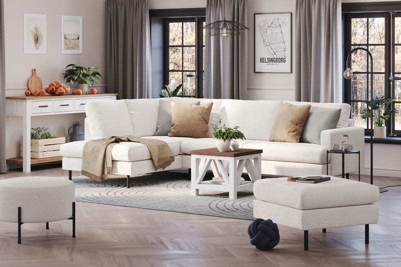 Menard Compact 4-personers Venstrevendt L-formet Chaiselongsofa i Bouclé - Hvid - Møbler - Sofaer - Sofa med chaiselong