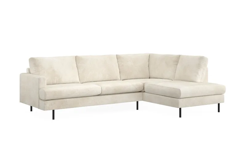 Menard Compact 4-personers Højrevendt L-formet Chaiselongsofa i Fløjl - Cremehvid - Møbler - Sofaer - Sofa med chaiselong