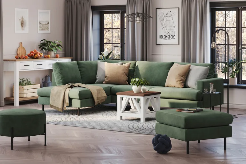 Menard Compact 4-personers Venstrevendt L-formet Chaiselongsofa i Manchester - Grøn - Møbler - Sofaer - Sofa med chaiselong