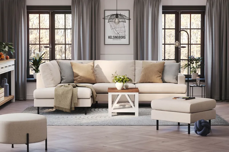 Menard Compact 4-personers Venstrevendt L-formet Chaiselongsofa i Stof - Beige - Møbler - Sofaer - Sofa med chaiselong