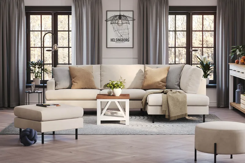 Menard Compact 4-personers Højrevendt L-formet Chaiselongsofa i Manchester - Beige - Møbler - Sofaer - Sofa med chaiselong