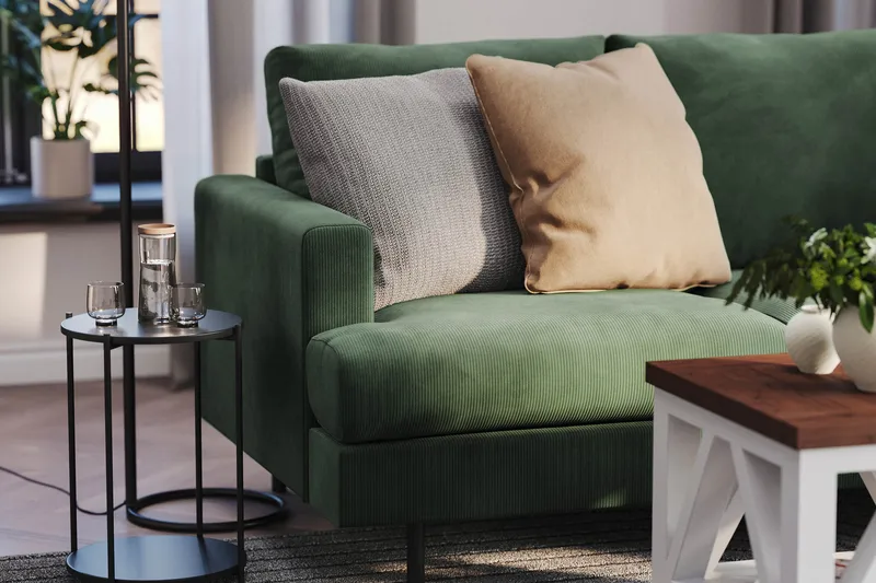 Menard Compact 4-personers Højrevendt L-formet Chaiselongsofa i Manchester - Grøn - Møbler - Sofaer - Sofa med chaiselong