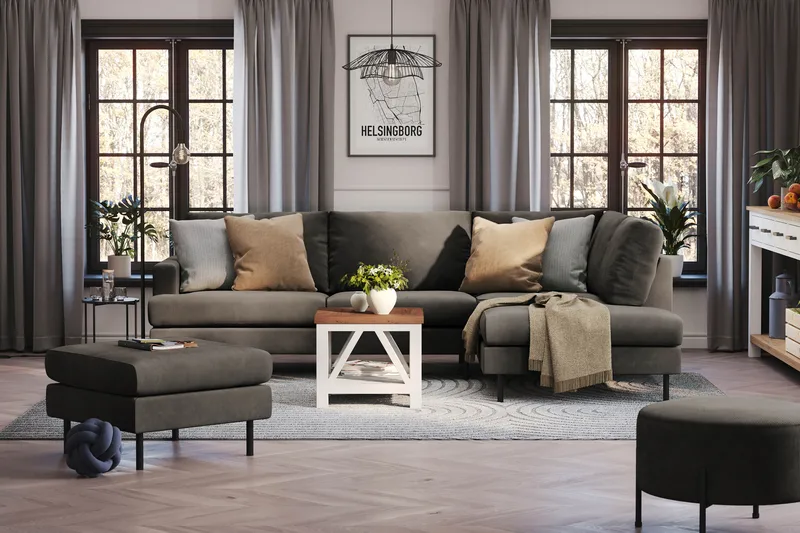 Menard Compact 4-personers Højrevendt L-formet Chaiselongsofa i Manchester - Mørkegrå - Møbler - Sofaer - Sofa med chaiselong