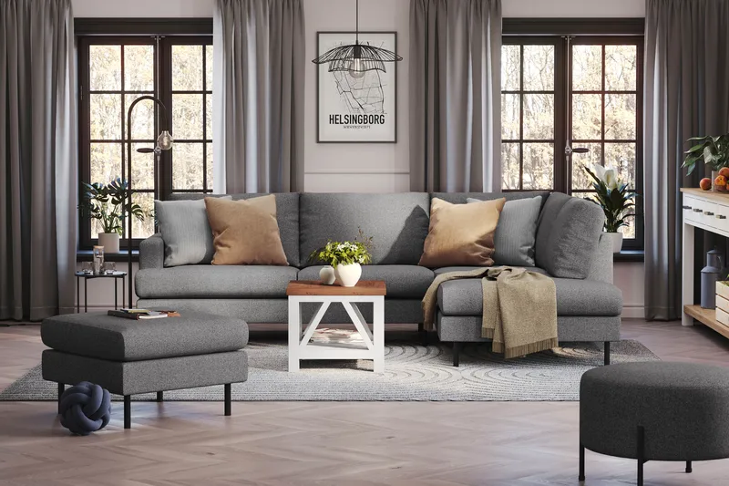 Menard Compact 4-personers Højrevendt L-formet Chaiselongsofa i Stof - Mørkegrå - Møbler - Sofaer - Sofa med chaiselong