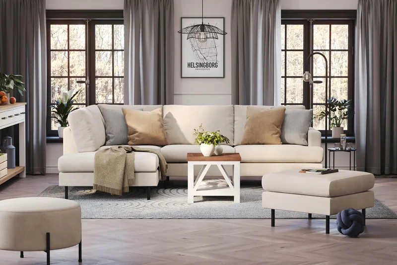 Menard Compact 4-personers Venstrevendt L-formet Chaiselongsofa i Manchester - Beige - Møbler - Sofaer - Sofa med chaiselong