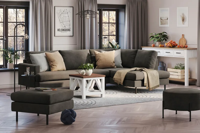 Menard Compact 4-personers Højrevendt L-formet Chaiselongsofa i Manchester - Mørkegrå - Møbler - Sofaer - Sofa med chaiselong