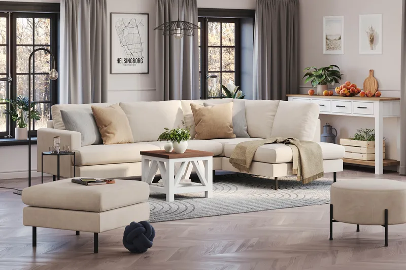Menard Compact 4-personers Højrevendt L-formet Chaiselongsofa i Manchester - Beige - Møbler - Sofaer - Sofa med chaiselong