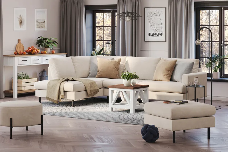 Menard Compact 4-personers Venstrevendt L-formet Chaiselongsofa i Manchester - Beige - Møbler - Sofaer - Sofa med chaiselong
