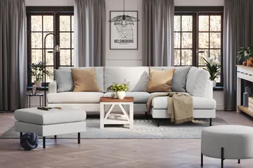 Menard Compact 4-personers Højrevendt L-formet Chaiselongsofa i Stof - Lysegrå - Møbler - Sofaer - Sofa med chaiselong