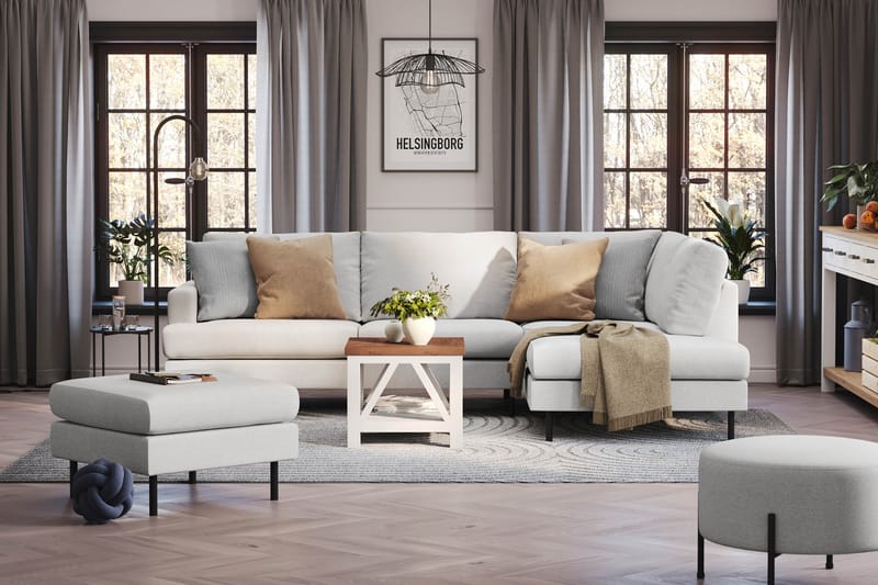 Menard Compact 4-personers Højrevendt L-formet Chaiselongsofa i Stof - Lysegrå - Møbler - Sofaer - Sofa med chaiselong