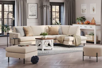 Menard Compact 4-personers Højrevendt L-formet Chaiselongsofa i Stof - Beige - Møbler - Sofaer - Sofa med chaiselong