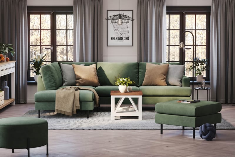Menard Compact 4-personers Venstrevendt L-formet Chaiselongsofa i Manchester - Grøn - Møbler - Sofaer - Sofa med chaiselong
