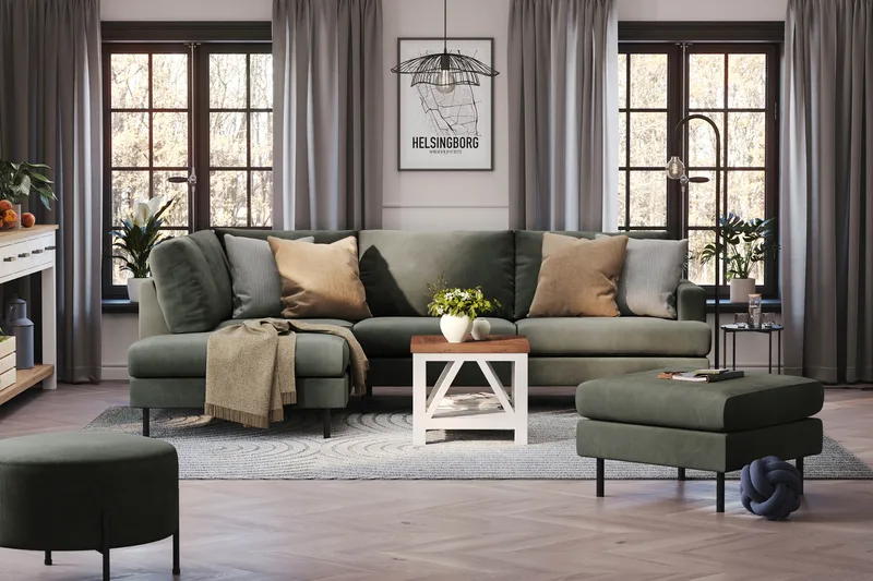 Menard Compact 4-personers Venstrevendt L-formet Chaiselongsofa i Manchester - Mørkegrøn - Møbler - Sofaer - Sofa med chaiselong