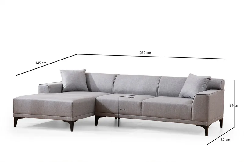 Mississauga Chaiselongsofa 3-personers - Grå - Møbler - Sofaer - Sofa med chaiselong - 3 personers sofa med chaiselong
