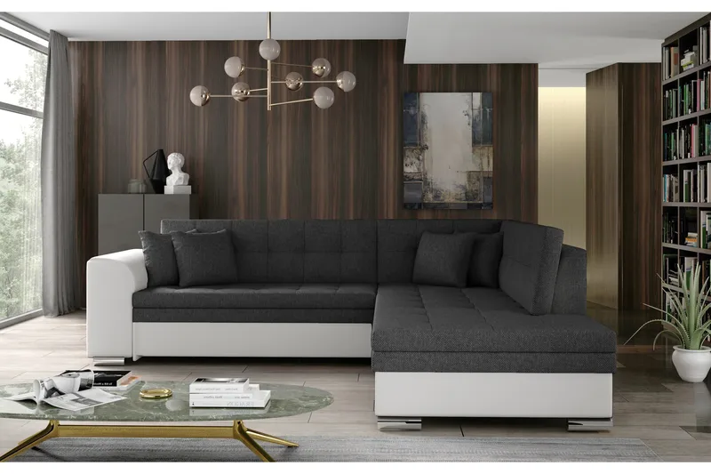 Moclino Sofa med Chaiselong Højre, Grå/Hvid