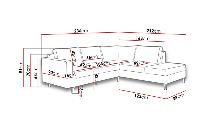 Oberting 3-personers hjørnesofa - Sort - Sofa med chaiselong - 3 personers sofa med chaiselong