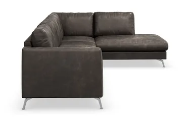 Ocean Lyx 4-personers Højrevendt L-formet Chaiselongsofa i Kunstlæder - Mørkegrå - Møbler - Sofaer - Sofa med chaiselong