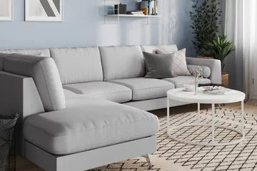 Ocean Lyx 4-personers Venstrevendt L-formet Chaiselongsofa i Stof - Grå - Møbler - Sofaer - Sofa med chaiselong