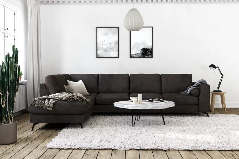 Ocean Lyx 4-personers Venstrevendt L-formet Chaiselongsofa i Fløjl - Mørkegrå - Møbler - Sofaer - Sofa med chaiselong - 4 personers sofa med chaiselong