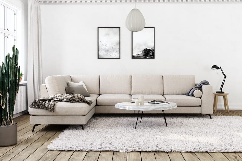 Ocean Lyx 4-personers Venstrevendt L-formet Chaiselongsofa i Stof - Beige - Møbler - Sofaer - Sofa med chaiselong