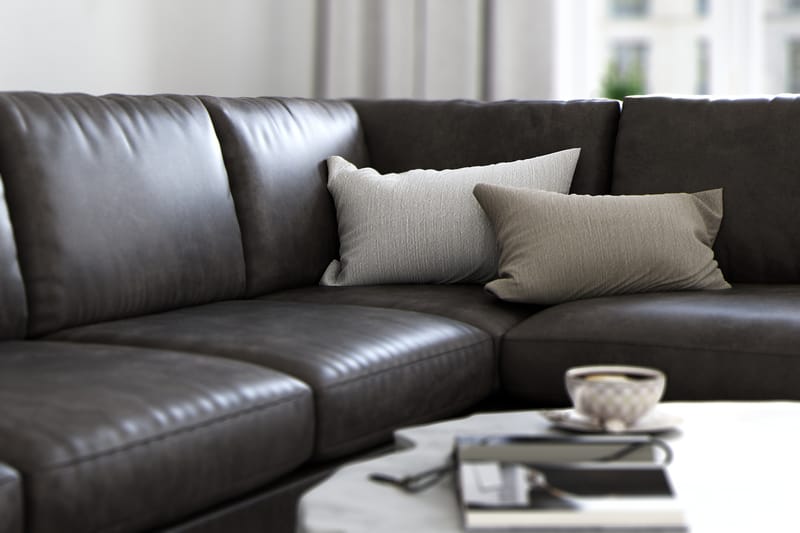 Ocean Lyx 4-personers Højrevendt L-formet Chaiselongsofa i Kunstlæder - Mørkegrå - Møbler - Sofaer - Sofa med chaiselong