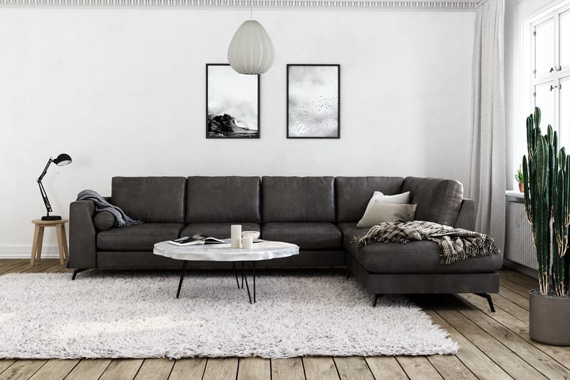 Ocean Lyx 4-personers Højrevendt L-formet Chaiselongsofa i Kunstlæder - Mørkegrå - Møbler - Sofaer - Sofa med chaiselong