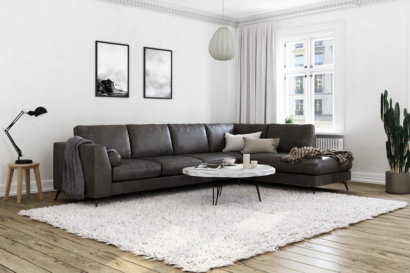 Ocean Lyx 4-personers Højrevendt L-formet Chaiselongsofa i Kunstlæder - Mørkegrå - Møbler - Sofaer - Sofa med chaiselong