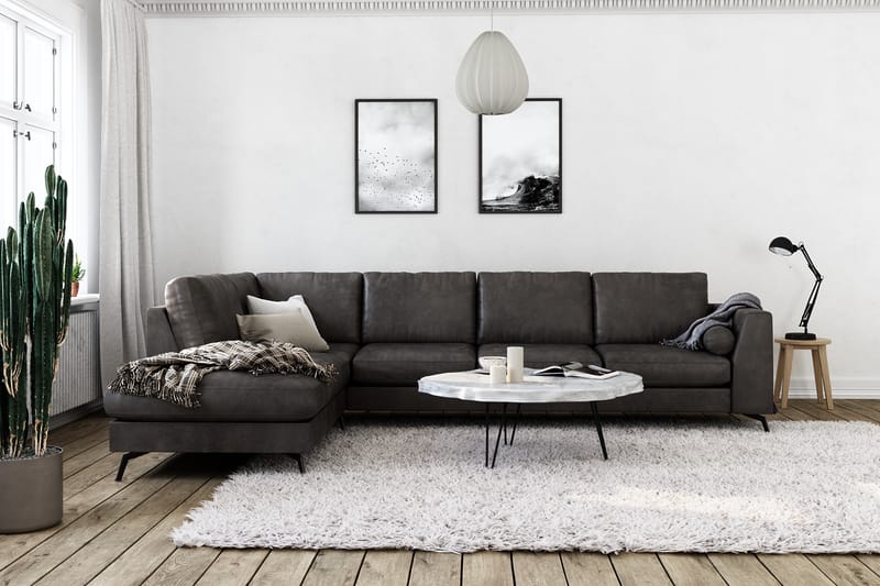 Ocean Lyx 4-personers Venstrevendt L-formet Chaiselongsofa i Kunstlæder - Mørkegrå - Møbler - Sofaer - Sofa med chaiselong